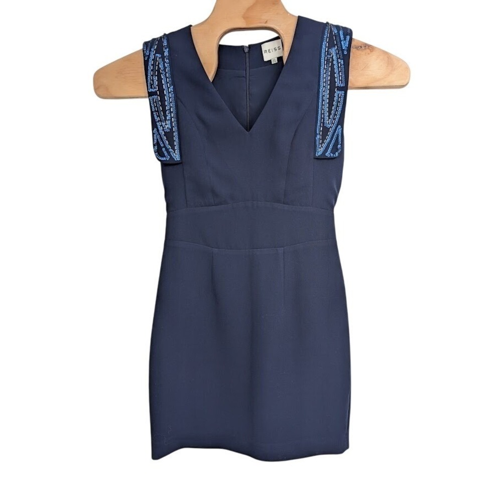 REISS Riviera Embellished Beaded Mini Dress Navy Cocktail Party Women Sz 4